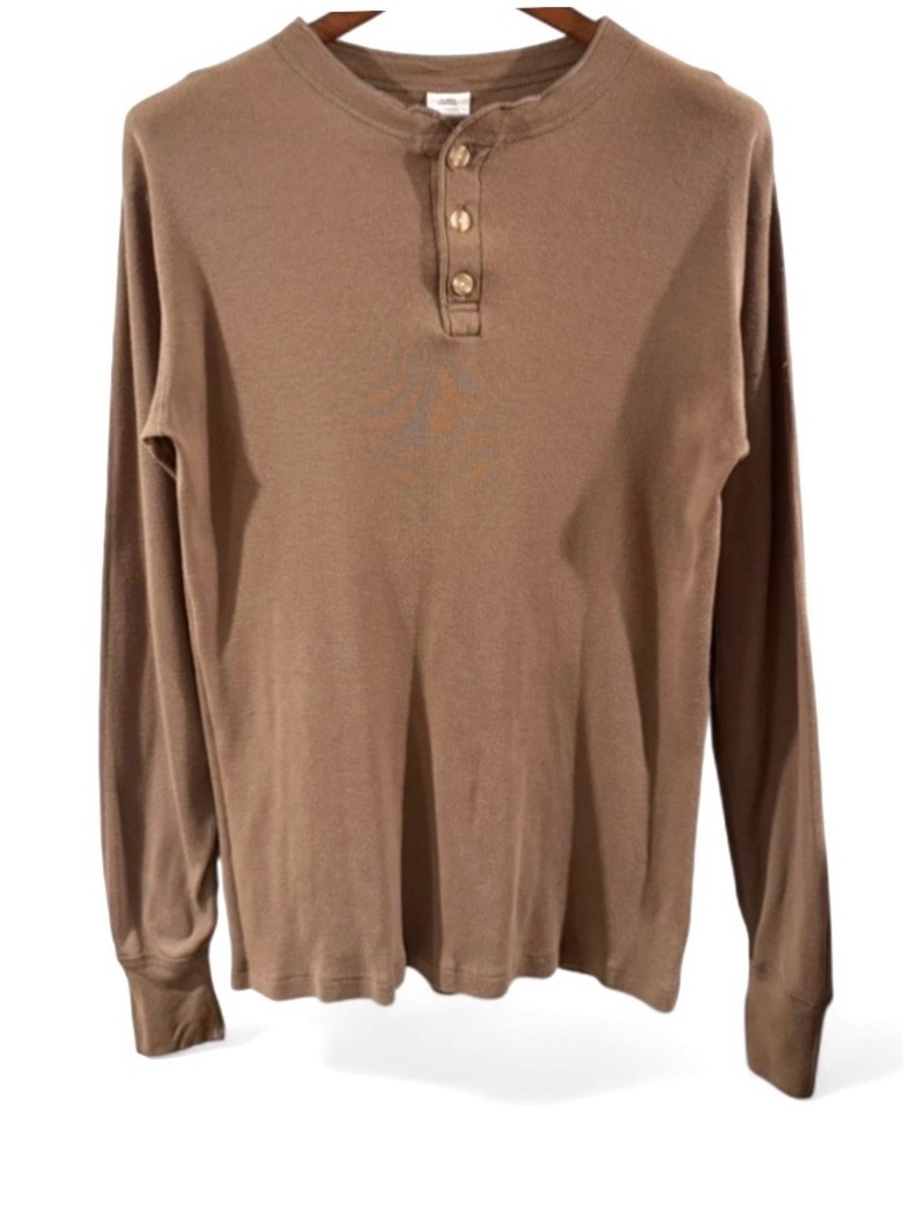 Vintage Brown Long Sleeve Henley Shirt Size Men’s XL